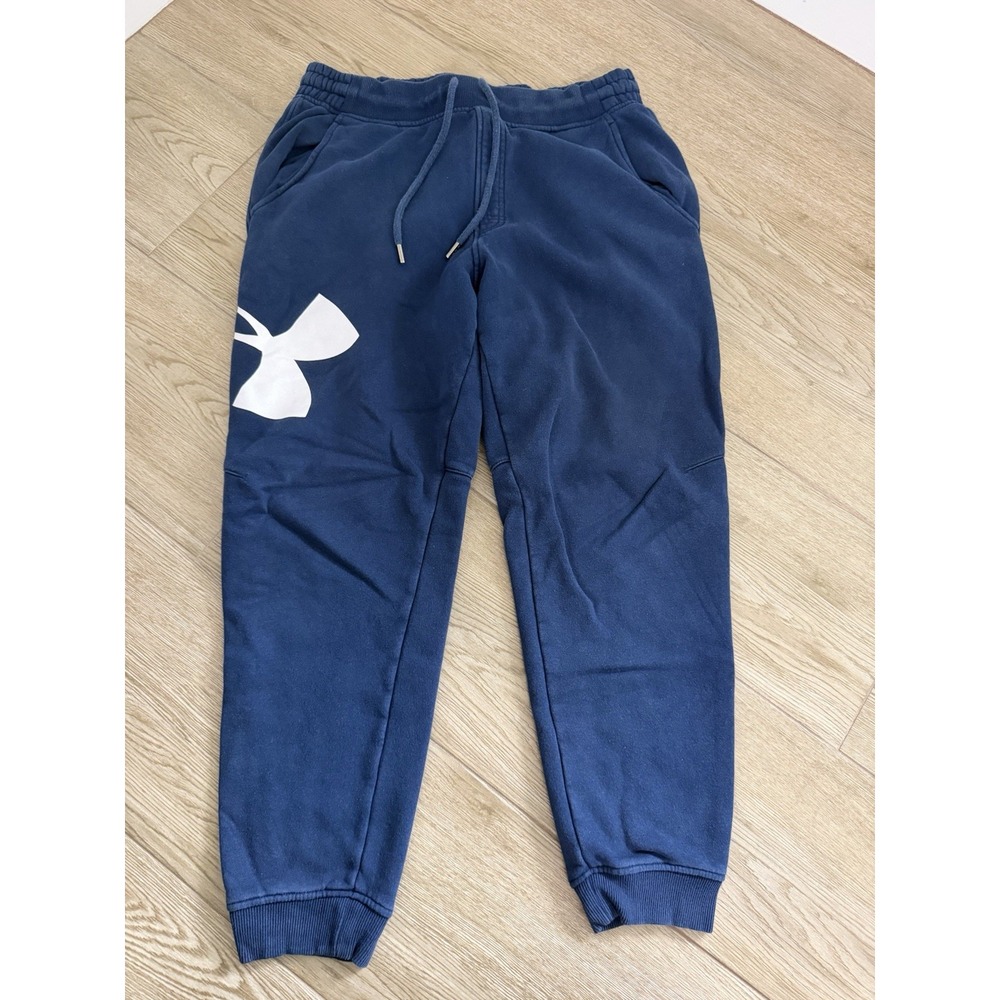 Men's Blue Underarmour Joggers Sweatpants Big Logo Adult Xl W Drawstrings Cuffed